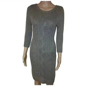 Banana Republic Women's Gray Cotton/Rayon/Nylon Cable Knit Scoop Neck 3/4 Sleeve